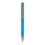 Bolígrafo de aluminio con tacto suave, cuerpo esbelto y tinta negra color azul claro segunda vista