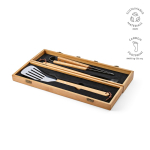 Set de barbacoa en caja de bambú con utensilios para parrilla color natural