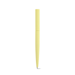 Bolígrafo de aluminio reciclado giratorio con escritura negra color amarillo vista trasera