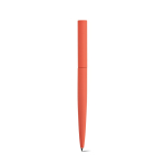 Bolígrafo de aluminio reciclado giratorio con escritura negra color salmón vista trasera