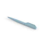 Bolígrafo de aluminio reciclado giratorio con escritura negra color azul pastel cuarta vista