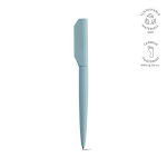 Bolígrafo de aluminio reciclado giratorio con escritura negra color azul pastel