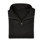Sudadera de algodón orgánico unisex con cremallera 1/4 340g/m² Malibu color negro segunda vista frontal