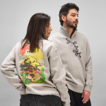 Sudadera de algodón orgánico unisex con cremallera 1/4 340g/m² Malibu color gris jaspeado vista de ambiente
