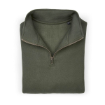 Sudadera de algodón orgánico unisex con cremallera 1/4 340g/m² Malibu color verde militar segunda vista frontal