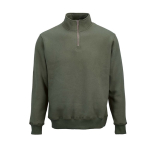 Sudadera de algodón orgánico unisex con cremallera 1/4 340g/m² Malibu color verde militar vista frontal