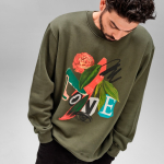 Sudadera de algodón orgánico unisex con cuello redondo 340g/m² Nazaré color verde militar