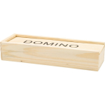Juego de dominó con piezas de madera FSC en estuche de madera color marrón primera vista