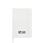 Libreta de PU reciclado con cierre elástico A5 y hojas en blanco color blanco vista de impresión