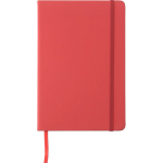 Libreta de PU reciclado con cierre elástico A5 y hojas a rayas color rojo primera vista