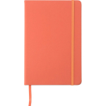 Libreta de PU reciclado con cierre elástico A5 y hojas a rayas color naranja primera vista