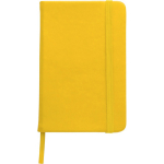 Libreta de PU reciclado con cierre elástico A6 hojas a rayas color amarillo primera vista