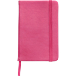 Libreta de PU reciclado con cierre elástico A6 hojas a rayas color rosa primera vista