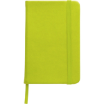 Libreta de PU reciclado con cierre elástico A6 hojas a rayas color verde claro primera vista
