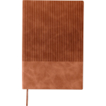 Libreta de PU reciclado con tapa dura y pana A5 con hojas a rayas color marrón primera vista