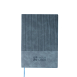 Libreta de PU reciclado con tapa dura y pana A5 con hojas a rayas color azul claro vista de impresión