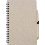 Libreta de paja de trigo y plástico con bolígrafo A5 hojas a rayas color marrón primera vista