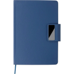 Set de libreta de piel sintética A5 con bolígrafo y hojas a rayas color azul primera vista