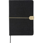 Libreta de fieltro reciclado con cierre de polipiel A5 y hojas a rayas color negro primera vista