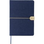 Libreta de fieltro reciclado con cierre de polipiel A5 y hojas a rayas color azul primera vista