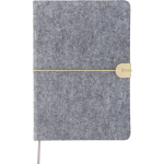 Libreta de fieltro reciclado con cierre de polipiel A5 y hojas a rayas color gris primera vista