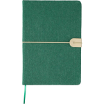 Libreta de fieltro reciclado con cierre de polipiel A5 y hojas a rayas color verde primera vista