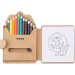 Set de colorear de cartón con lápices de colores y dibujos infantiles primera vista