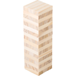 Juego de habilidad con bloques de madera de pino FSC en bolsa algodón color marrón primera vista