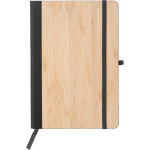 Libreta de bambú y PU con cierre elástico A5 y hojas a rayas color negro primera vista