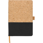 Libreta de corcho y algodón con porta bolígrafo A5 y hojas a rayas color negro primera vista
