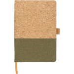 Libreta de corcho y algodón con porta bolígrafo A5 y hojas a rayas color verde primera vista
