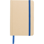 Libreta de cartón reciclado con marca páginas A6 y hojas a rayas color azul primera vista