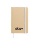 Libreta de cartón reciclado con marca páginas A6 y hojas a rayas color blanco vista de impresión