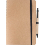 Libreta de cartón reciclado con bolígrafo A5 y hojas en blanco color negro primera vista