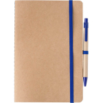 Libreta de cartón reciclado con bolígrafo A5 y hojas en blanco primera vista
