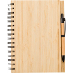 Libreta de bambú con bolígrafo tinta azul tamaño A5 y hojas a rayas tercera vista
