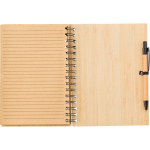 Libreta de bambú con bolígrafo tinta azul tamaño A5 y hojas a rayas octava vista