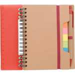 Libreta de papel reciclado con notas adhesivas, boli y hojas a rayas segunda vista