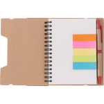Libreta de papel reciclado con notas adhesivas, boli y hojas a rayas tercera vista