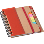 Libreta de papel reciclado con notas adhesivas, boli y hojas a rayas sexta vista