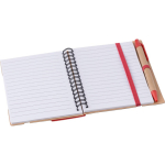 Libreta de papel reciclado con notas adhesivas, boli y hojas a rayas séptima vista