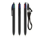 Bolígrafo de plástico con lanyard para colgar y tinta de 4 colores BIC® color negro