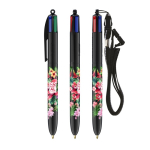 Bolígrafo de plástico con lanyard para colgar y tinta de 4 colores BIC® color negro