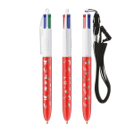 Bolígrafo de plástico con lanyard para colgar y tinta de 4 colores BIC® color rojo