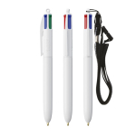 Bolígrafo de plástico con lanyard para colgar y tinta de 4 colores BIC® color blanco