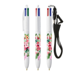 Bolígrafo de plástico con lanyard para colgar y tinta de 4 colores BIC® color blanco