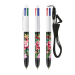 Bolígrafo de plástico con lanyard para colgar y tinta de 4 colores BIC® color blanco