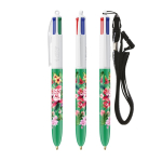 Bolígrafo de plástico con lanyard para colgar y tinta de 4 colores BIC® color blanco