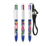 Bolígrafo de plástico con lanyard para colgar y tinta de 4 colores BIC® color blanco