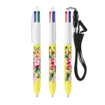 Bolígrafo de plástico con lanyard para colgar y tinta de 4 colores BIC® color blanco
